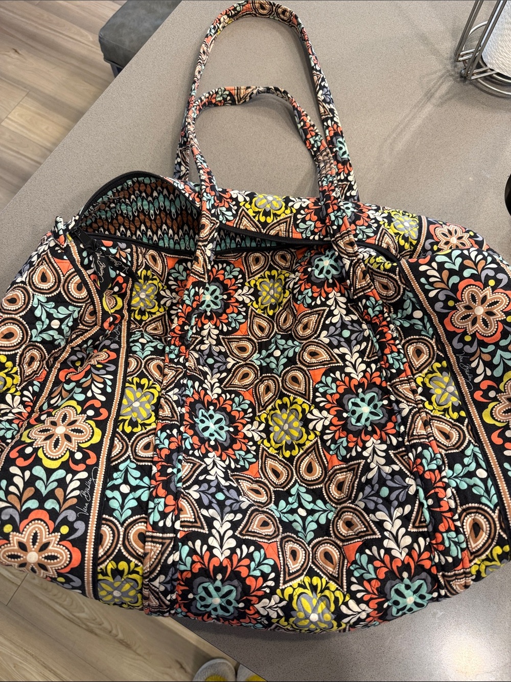 Vera Bradley Black Multi Floral Quilted Tote
